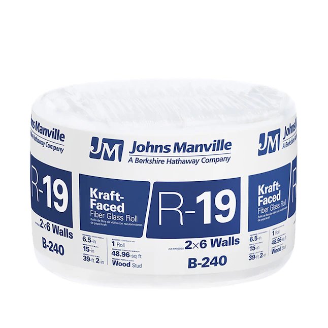 Johns Manville B-1284 R-13 Kraft Faced Fiberglass Insulation Roll, 15 in x  32 ft