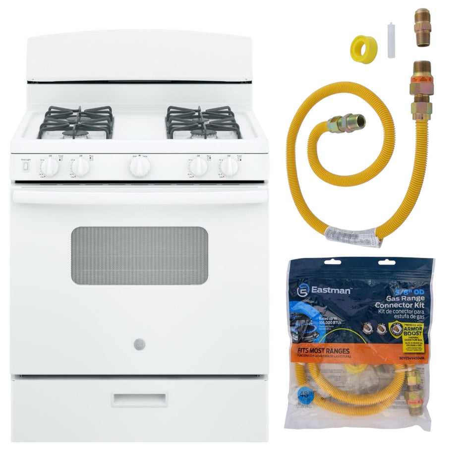 GE Gas White Range with Installation Kit