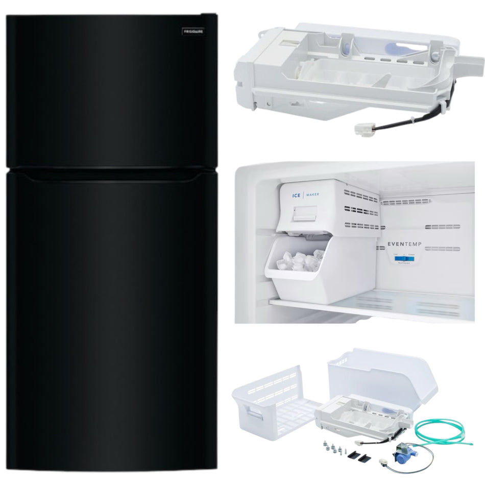 Frigidaire 18.3-cu ft Top-Freezer Glass Shelf Refrigerator (Black) with Ice Maker Bundle