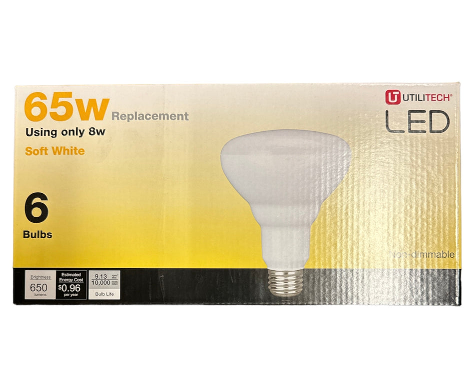 Utilitech Bombilla LED EQ BR30 de 65 vatios, base media, color blanco suave (e-26), (paquete de 6) 