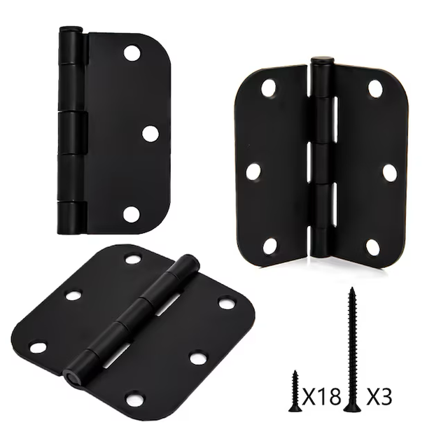 RELIABILT 3-1/2-in H x 5/8-in Radius Matte Black Mortise Interior Door Hinge (3-Pack)