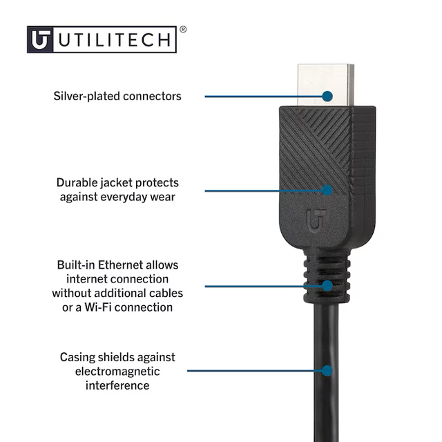 Cable HDMI a HDMI 4K Utilitech de 3 pies, color negro