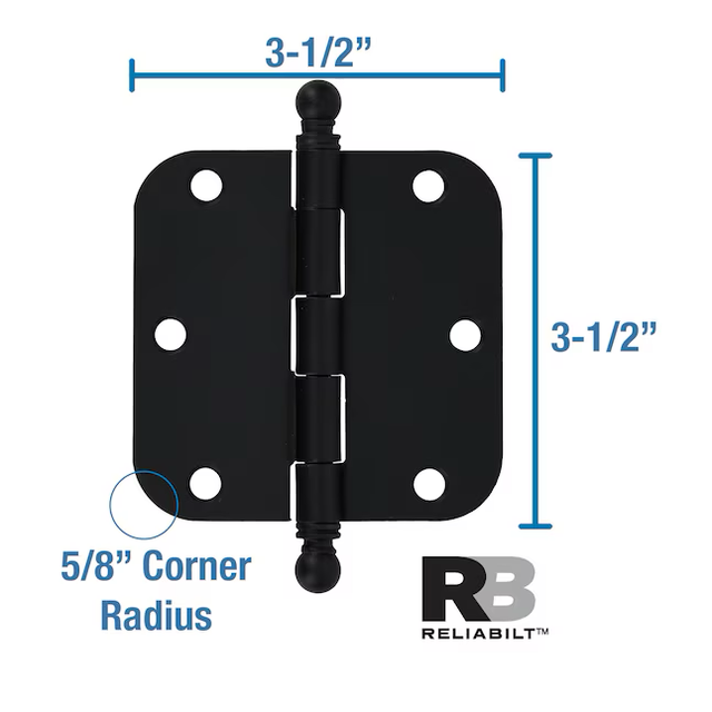 Bisagra para puerta interior embutida negra mate RELIABILT de 3-1/2 pulg. de alto x 5/8 pulg. de radio (paquete de 3)