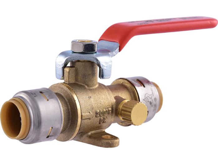 SharkBite Max 3/4 in. Brass Push-to-Connect Ball Valve with Drain and Drop Ear