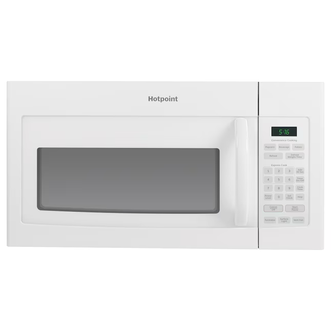 Microondas para colocar sobre la cocina Hotpoint, 1.6 pies cúbicos, 1000 vatios (blanco)