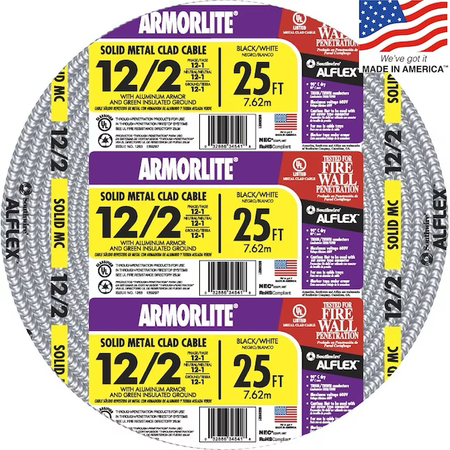 Southwire Armorlite 25-ft 12/2 Solid Aluminum Mc Cable