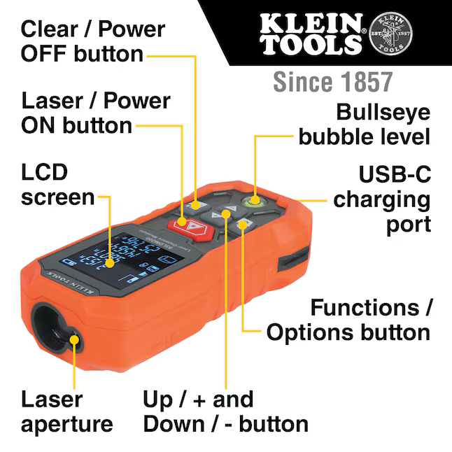 Medidor de distancia láser verde para interiores y exteriores de 200 pies de Klein Tools