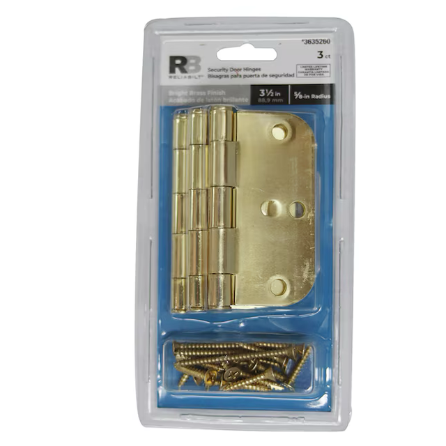 RELIABILT 3-1/2-in H x 5/8-in Radius Brignt Brass Security Interior Door Hinge (3-Pack)