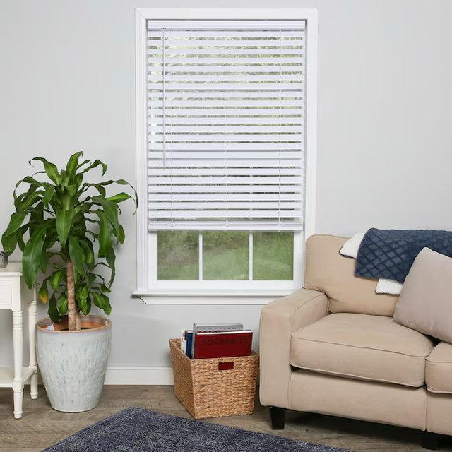 Project Source Premium 2-in Slat Width 34-in x 72-in Cordless White Vinyl Room Darkening Horizontal Blinds