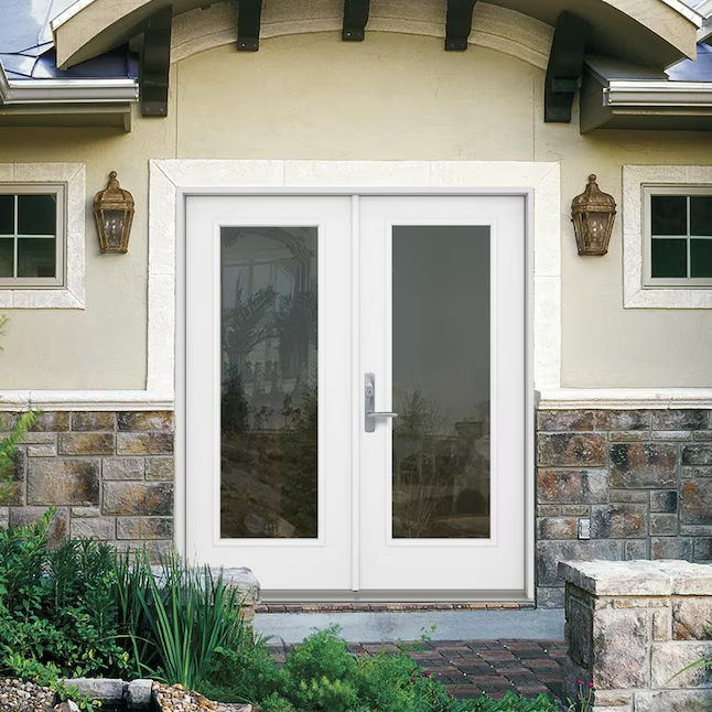 JELD-WEN 72-in x 80-in Low-e Primed Fiberglass French Right-Hand Inswing Double Patio Door