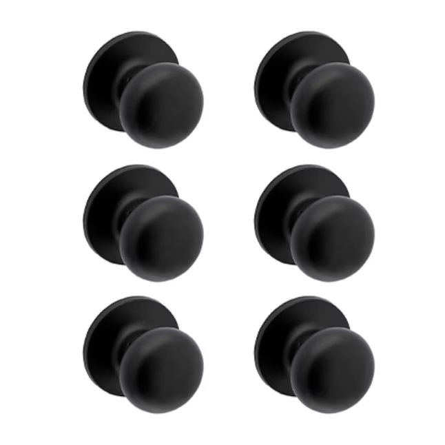 RELIABILT Baron Matte Black Interior Hall/Closet Passage Door Knob Contractor Pack (6-Pack)