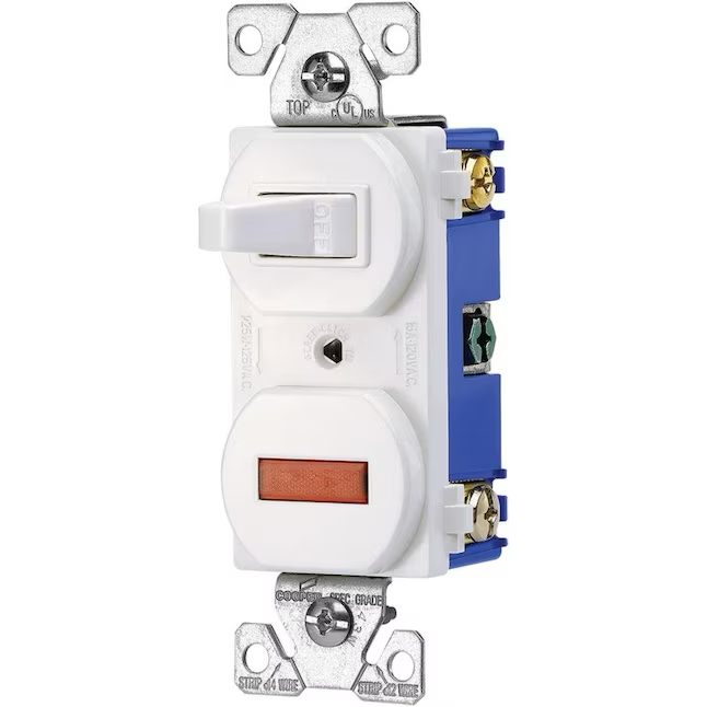 Eaton 15-Amp Single-Pole Pilot Light Combination Light Switch, White