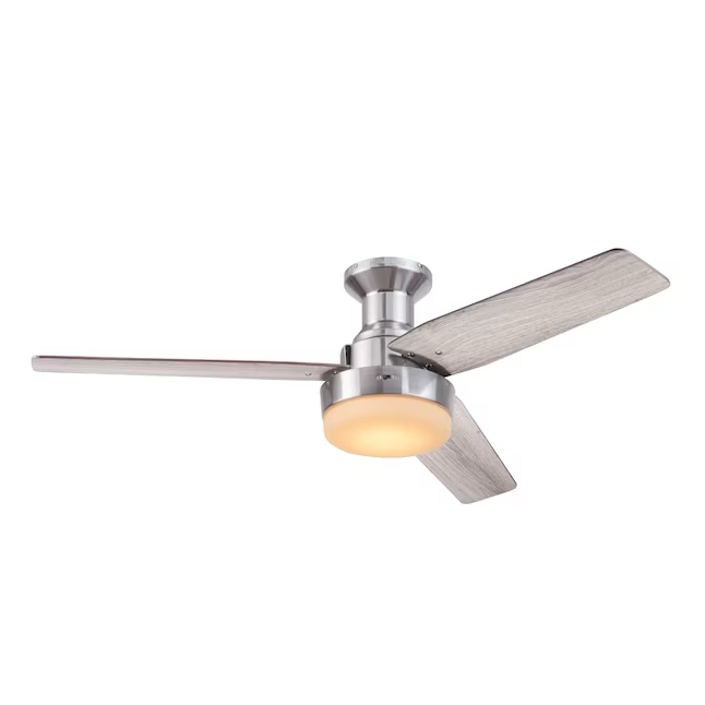 Harbor Breeze Mac III 52-in Brushed Nickel Color-changing Indoor Flush Mount Ceiling Fan with Light and Remote (3-Blade)