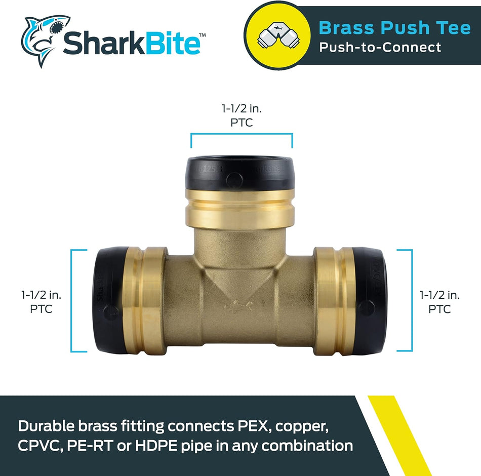 SharkBite 1-1/2 in. x 1-1/2 in. x 1-1/2 in. Brass Push Tee