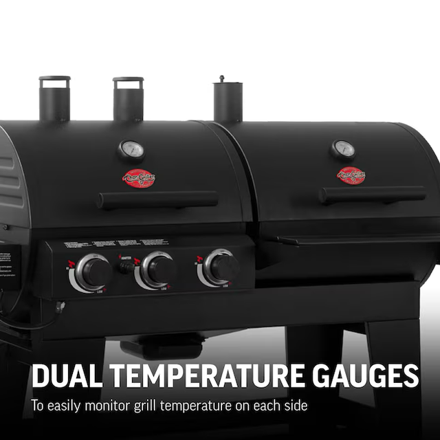 Char-Griller Duo Black Gas and Charcoal Combo Grill with Side Burner