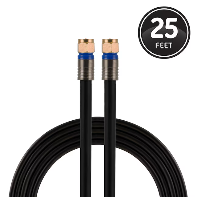 Cable coaxial negro con blindaje cuádruple Rg6 de 25 pies de Utilitech