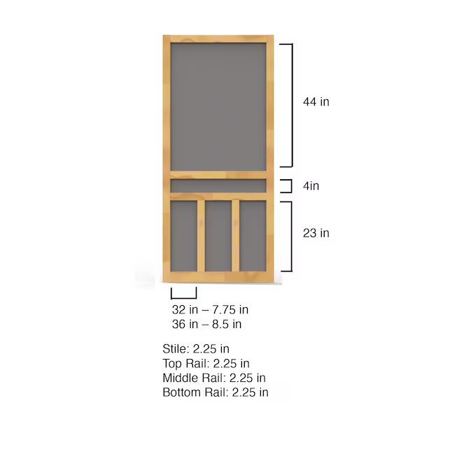 Puerta mosquitera con bisagras de madera con unión dentada Screen Tight Creekside de 32 x 80 pulgadas