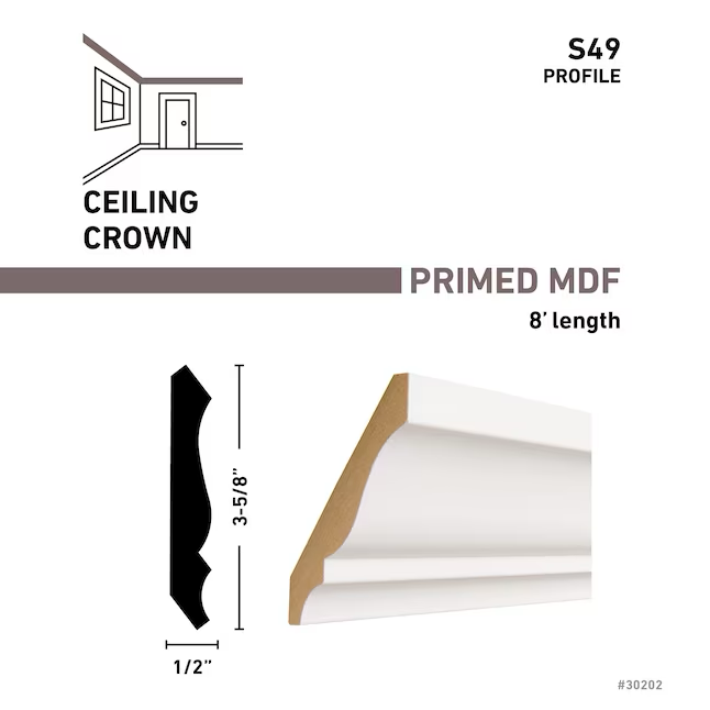 Moldura de corona L 49 de MDF imprimado de 8 pies RELIABILT 