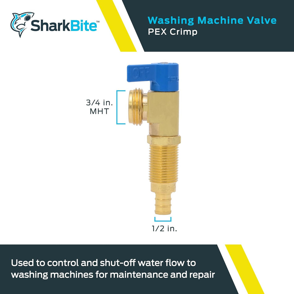 SharkBite Válvula para lavadora de engarce de latón de 1/2 pulg. (Azul)