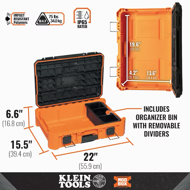 Klein Tools MODbox Caja de herramientas de plástico naranja de 22 pulgadas