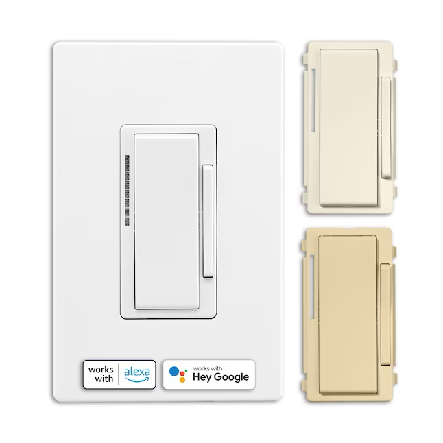 Eaton Wi-Fi Smart Einpoliger/3-Wege-LED-Decorator-Companion-Dimmer, Weiß/Helle Mandel/Elfenbein