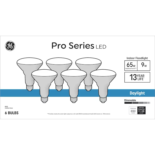 GE Pro Series 65-Watt EQ BR30 Daylight Medium Base (e-26) Dimmable LED Light Bulb (6-Pack)