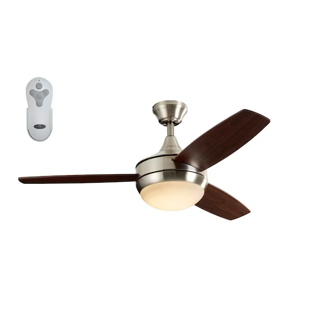 Harbor Breeze Beach Creek 44-in Brushed Nickel Integrated LED Indoor Downrod or Flush Mount Ceiling Fan with Light and Remote (3-Blade)