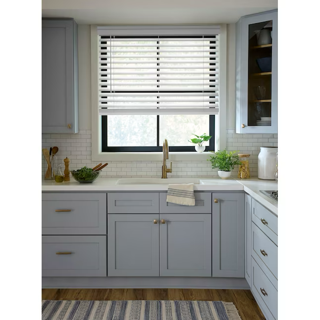 LEVOLOR Trim+Go 2.5-in Slat Width 67-in x 72-in Cordless White Faux Wood Room Darkening Horizontal Blinds