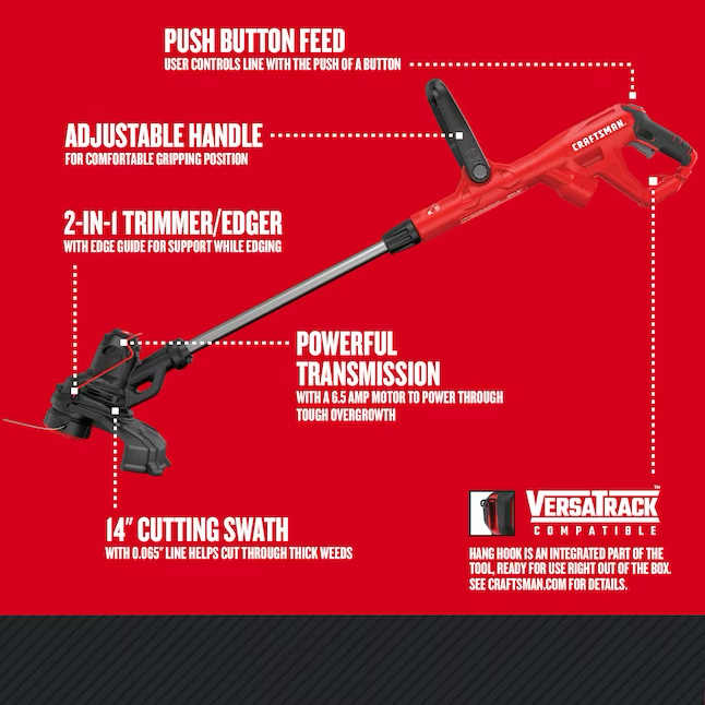 CRAFTSMAN Weedwacker Recortadora de hilo eléctrica con cable y eje recto de 14 pulgadas