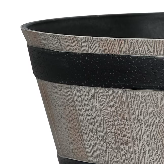 Style Selections Round 14.73-in W Medium Gray Resin Rustic Indoor/Outdoor Planter With Drainage Holes