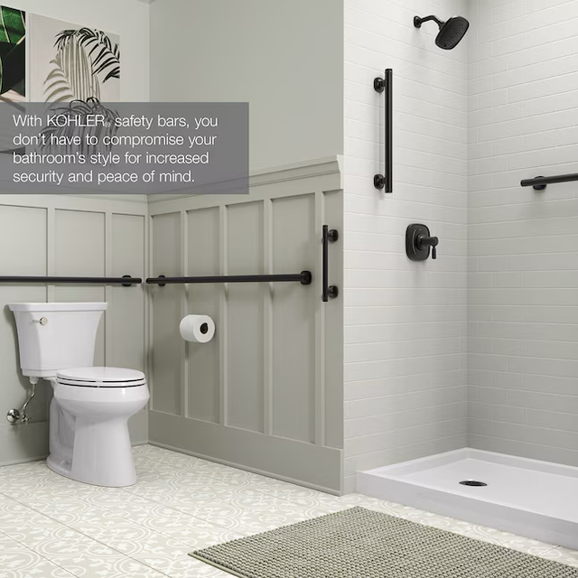 KOHLER Ealing 16-in Matte Black Wall Mount ADA Compliant Grab Bar (500-lb Weight Capacity)