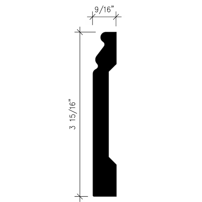 Inteplast Group Building Products Sockelleiste aus Polystyrol, traditionell verarbeitet, 9/16 Zoll x 3-15/16 Zoll x 8 Fuß