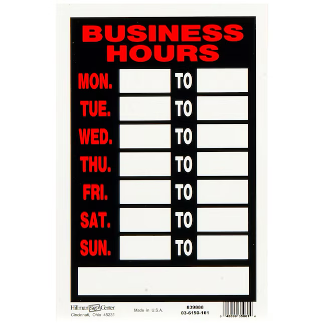 Hillman 12-in x 8-in Plastic Business Sign