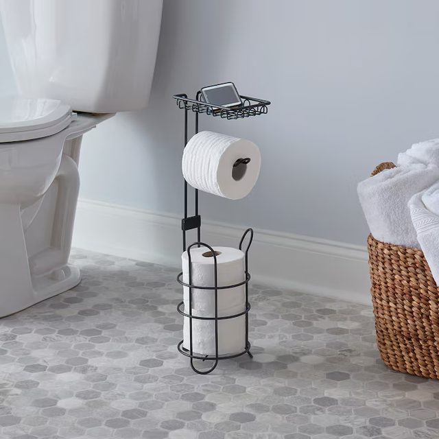 Style Selections Matte Black Freestanding Single Post Toilet Paper Holder with Storage