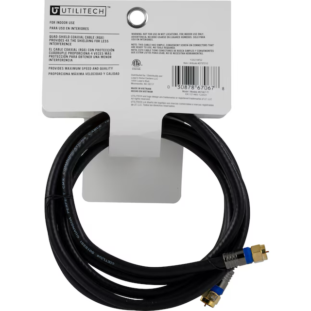 Cable coaxial Utilitech Rg6 negro de 6 pies