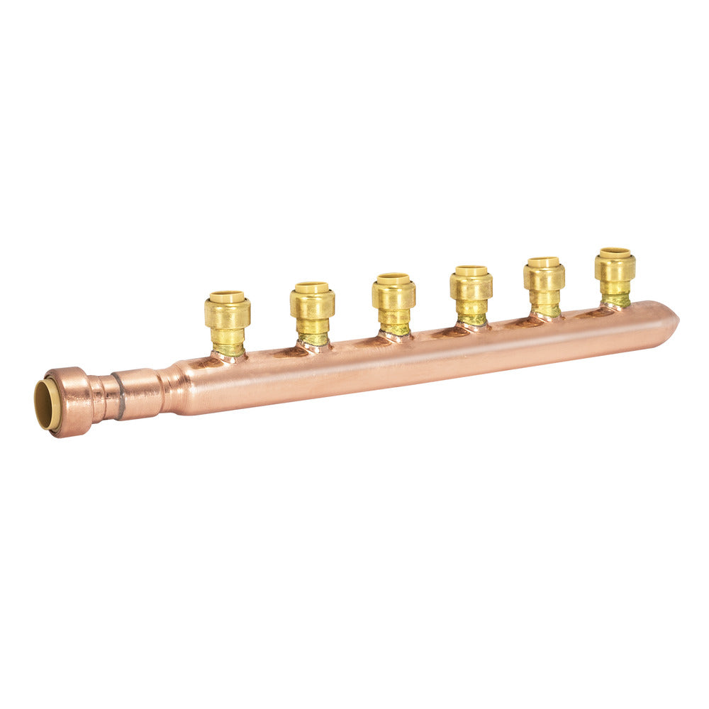 Sioux Chief 3/4" x 1/2" Copper Push-Fit Closed End Manifold (6-Port)