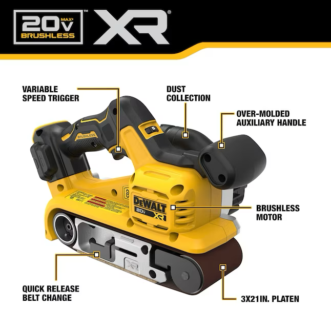 DEWALT XR 20-Volt bürstenloser Akku-Bandschleifer mit Staubmanagement (ohne Zubehör)