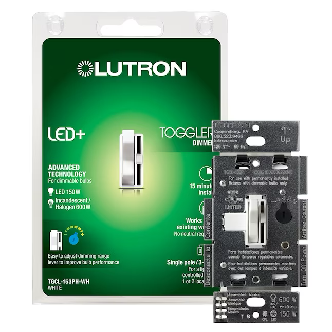 Lutron Toggler Einpoliger/3-Wege-LED-Kippschalter für Lichtdimmer, Weiß