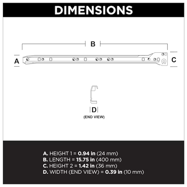 Corredera para cajón RELIABILT de 16 in y 3/4 de extensión, con cierre automático, montaje inferior, capacidad de carga de 50 lb, color blanco, 1 par (2 piezas)