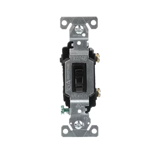 Eaton 15-Amp Single-Pole Toggle Light Switch, Black