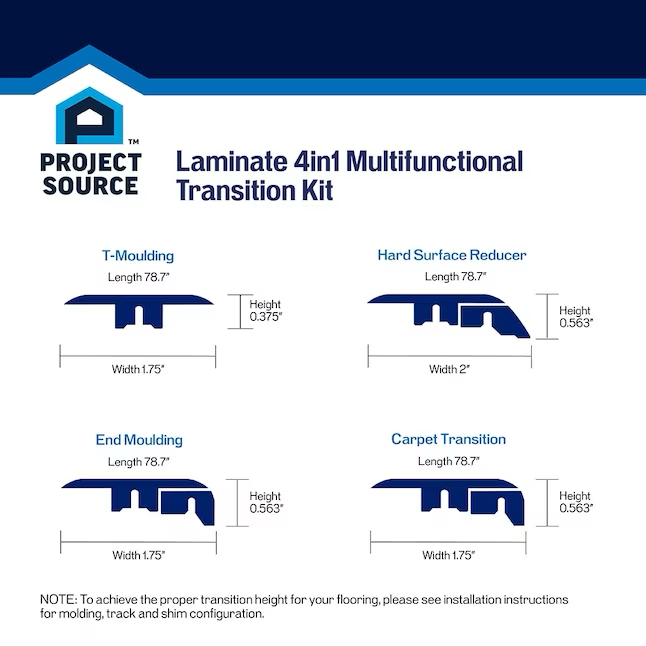 Project Source Silo 0,75 Zoll T x 2,37 Zoll B x 78,7 Zoll L Mehrzweck-Bodenleiste aus Laminatholz