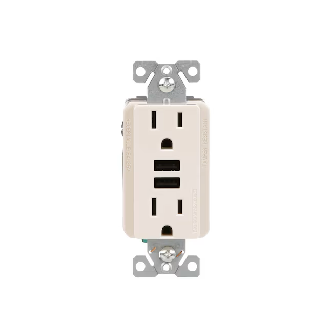 Eaton 15-Amp 125-volt Tamper Resistant Residential/Commercial Decorator USB Outlet Dual Type A, Light Almond