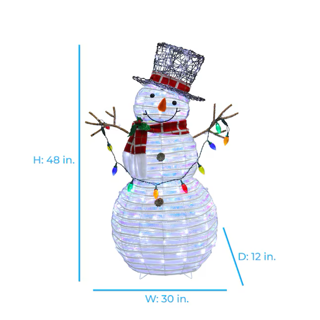 Holiday Living 4-ft LED White Rattan Snowman Decoration