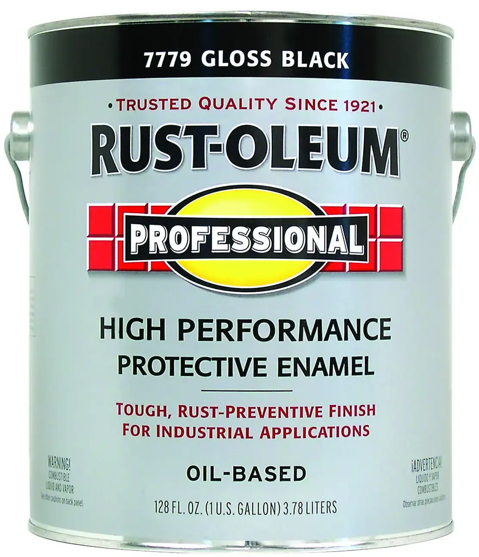 Rust-Oleum Pintura de esmalte industrial a base de aceite para interiores y exteriores, color negro brillante profesional (1 galón)