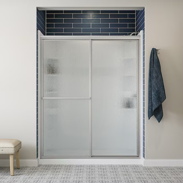 Sterling Deluxe Silver 54-in to 60-in W x 70-in H Framed Sliding Shower Door