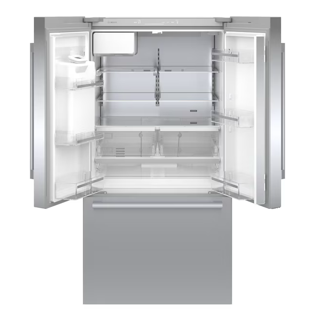 Refrigerador inteligente Bosch serie 500 de 26 pies cúbicos con puerta francesa, máquina de hielo, dispensador de agua y hielo (acero inoxidable) ENERGY STAR