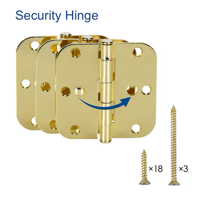 RELIABILT 3-1/2-in H x 5/8-in Radius Brignt Brass Security Interior Door Hinge (3-Pack)