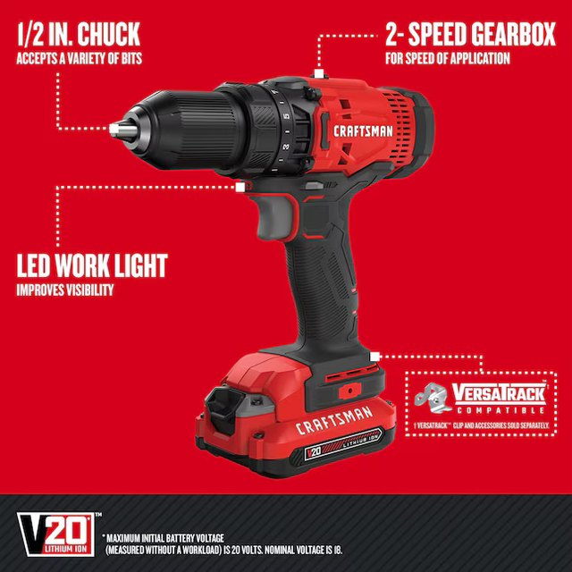 Kit combinado de 2 herramientas eléctricas CRAFTSMAN V20 con estuche blando (2 baterías incluidas y cargador incluido)