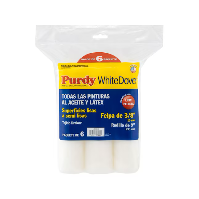 Purdy WhiteDove, paquete de 6 cubiertas para rodillo de pintura de fibra acrílica tejida de 9 x 3/8 pulgadas 