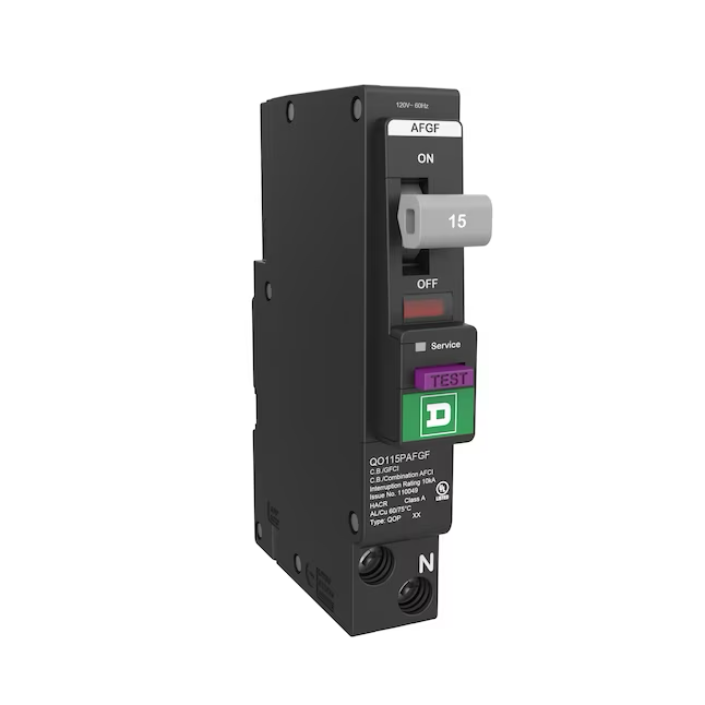 Square D QO 15-amp 1-Pole Dual Function Afci/Gfci Plug-on Neutral Circuit Breaker